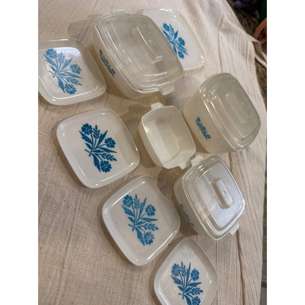 Play Set-Vintage Corning Ware Blue Cornflower Refrigerator Dishes